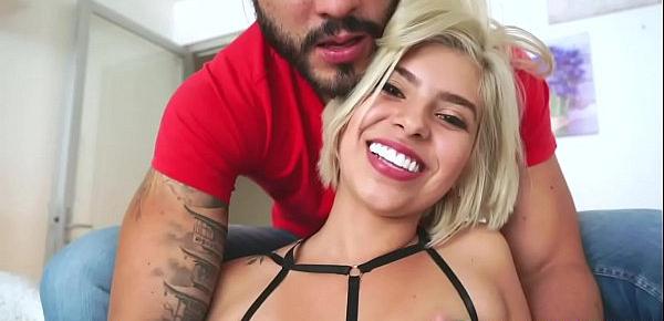  Blonde babe Jen Snake sticks her tongue out and suck the studs meaty meat